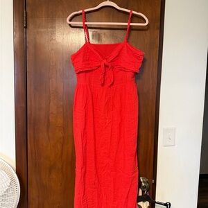 Old Navy Red Tie-Front Spaghetti Strap Maxi Dress